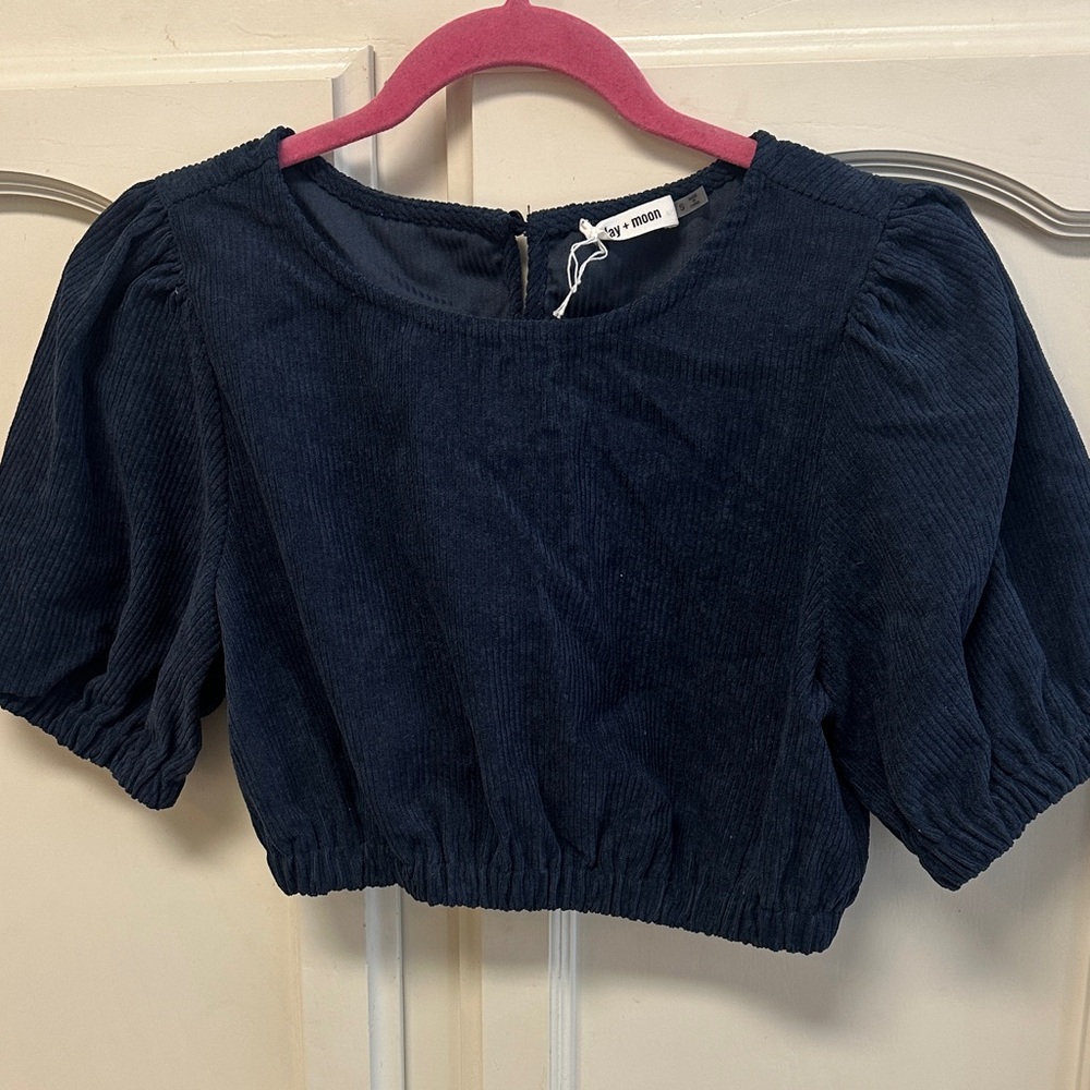 Day+Moon Navy Blue Corduroy Crop Top